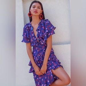 La Maison Talulah The Yearning Floral-Print Ruffle Midi Dress Size Small